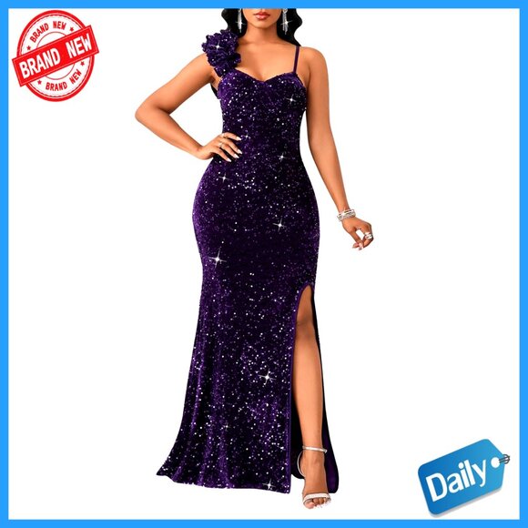 Sequin Mermaid Maxi Dress Formal Evening Gown Bodycon Fit